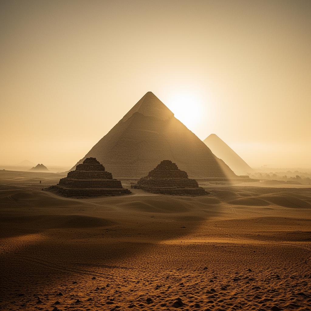 Pirâmides de Gizé ao amanhecer no deserto egípcio