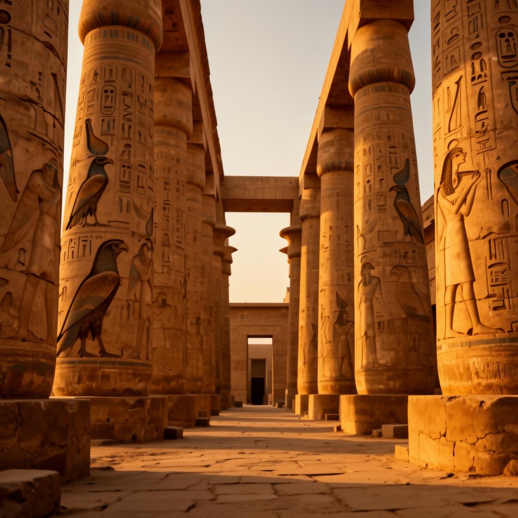 Pilares com relevos de Hórus no Templo de Edfu