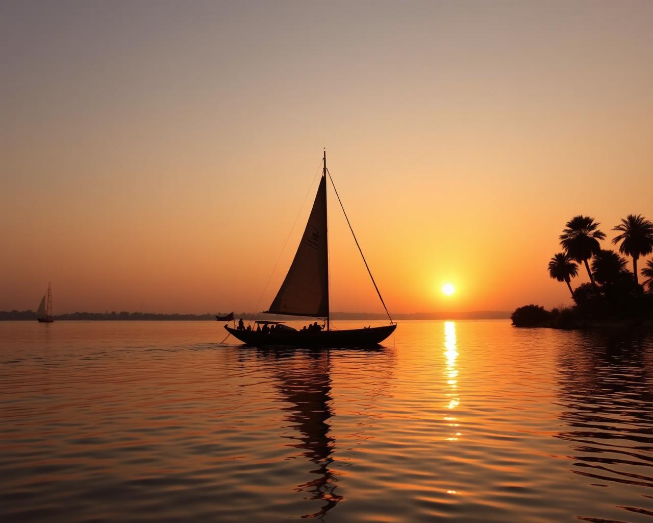 Felucca no Rio Nilo ao anoitecer