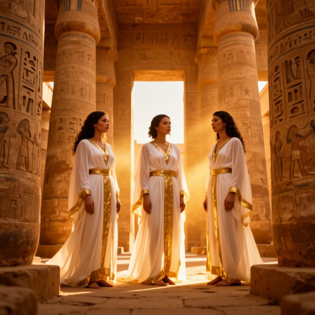 Três mulheres em templo egípcio